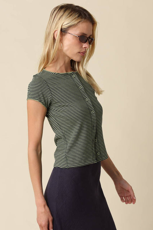 Tahni Striped Button-Front Top