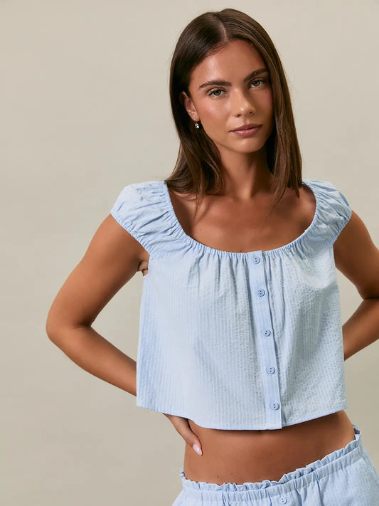 Stacy Shirred Button-Front Top