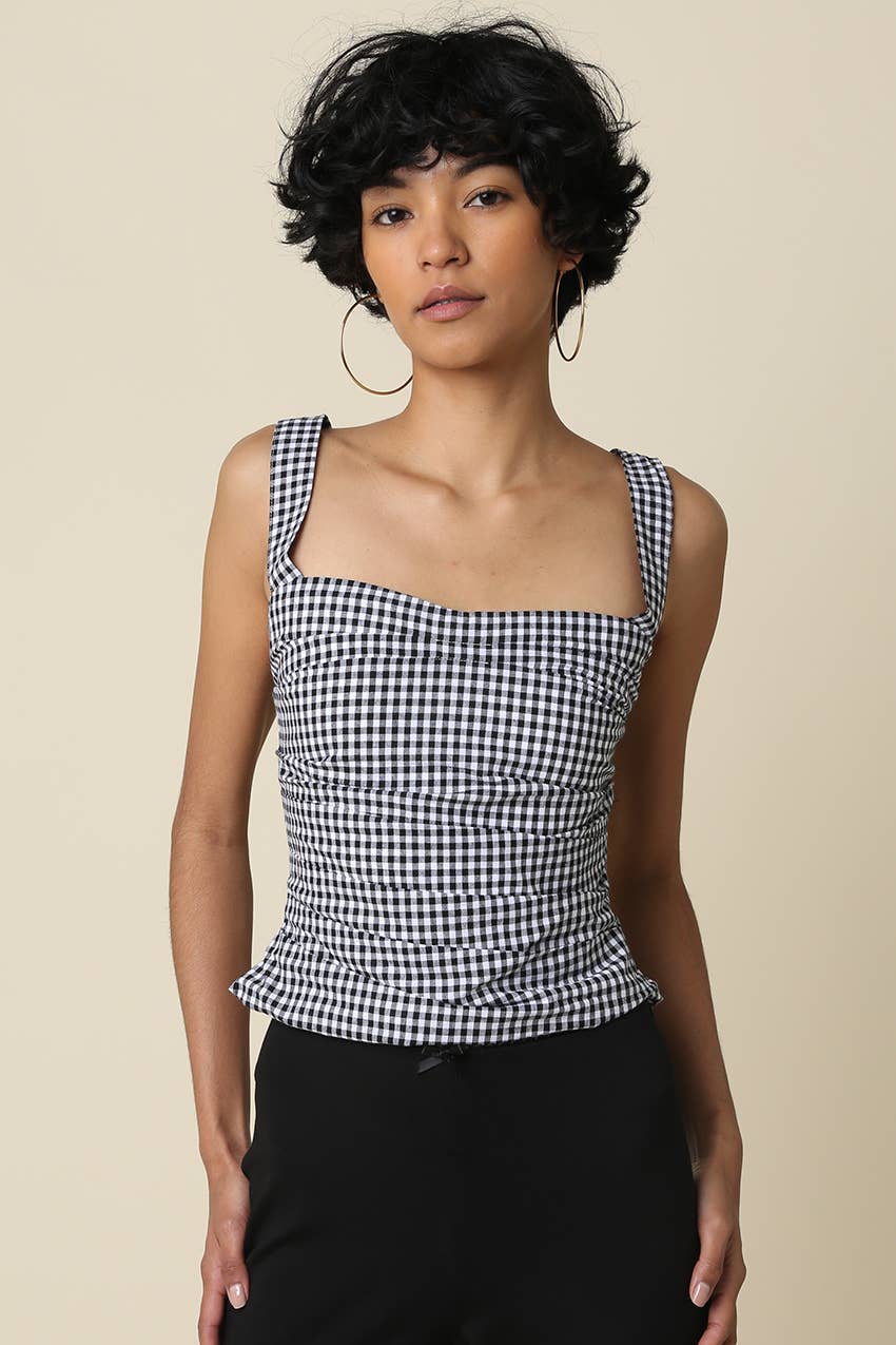 Cecilia Gingham Ruched Cami Top