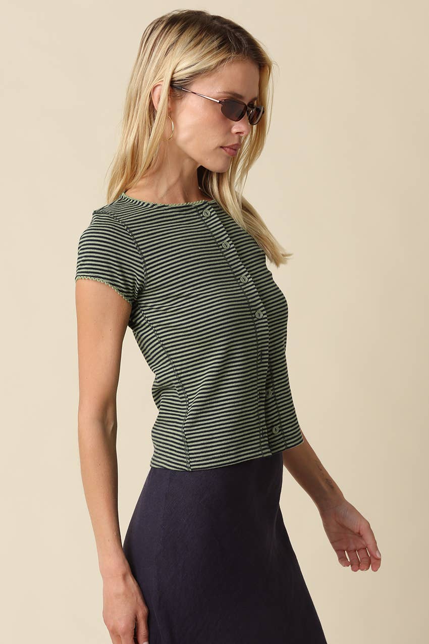 Tahni Striped Button-Front Top