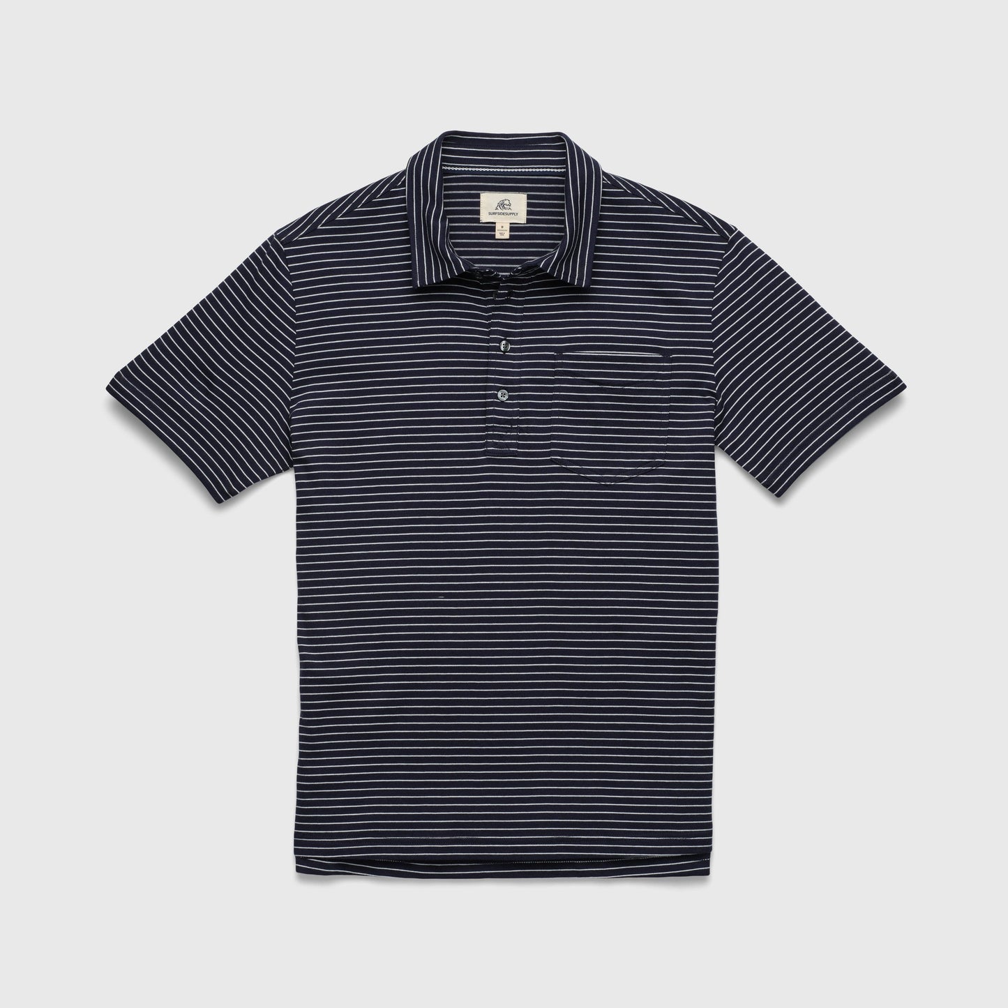 Michael Stripe cotton 4 button placket Polo - Navy Stripe