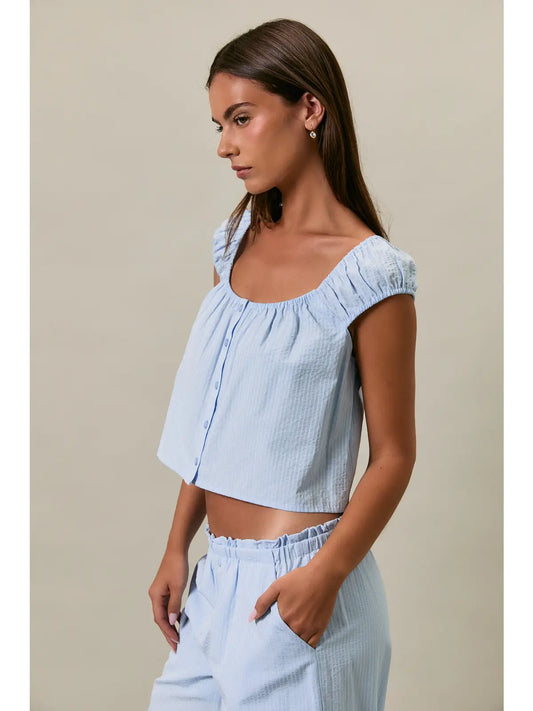 Stacy Shirred Button-Front Top