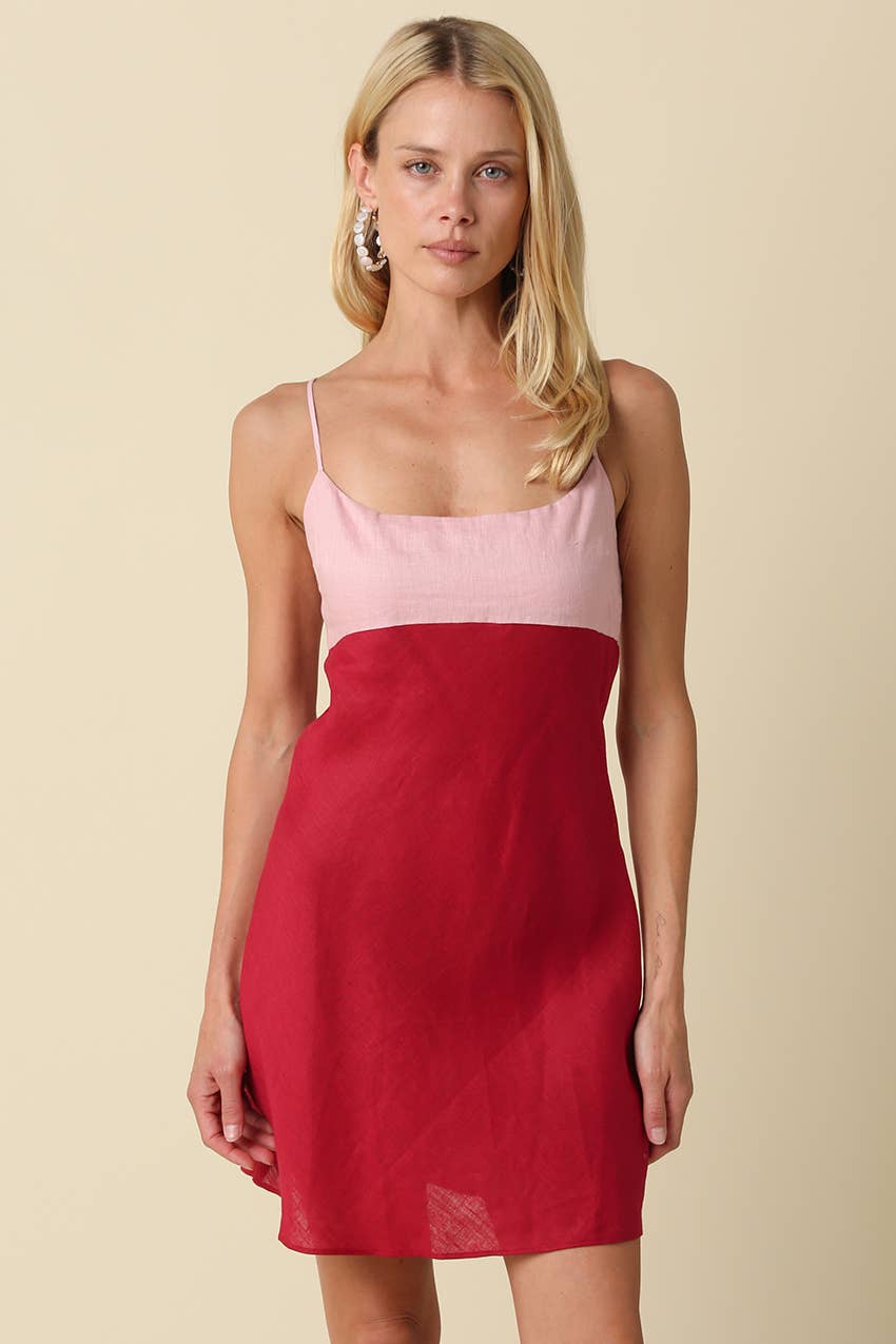 Noir Contrast Linen Mini Dress