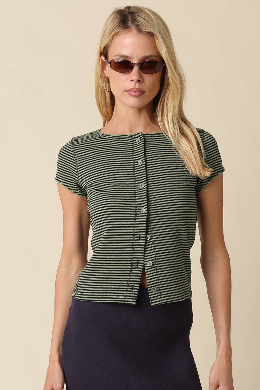 Tahni Striped Button-Front Top