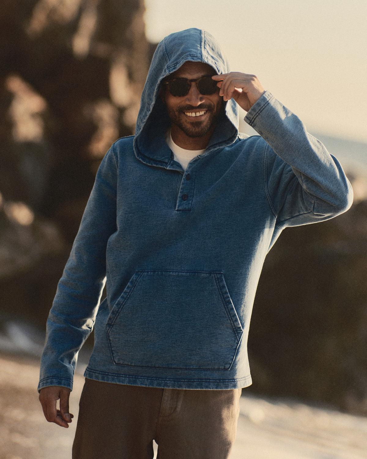 The Baja Pullover - Washed Indigo Terry