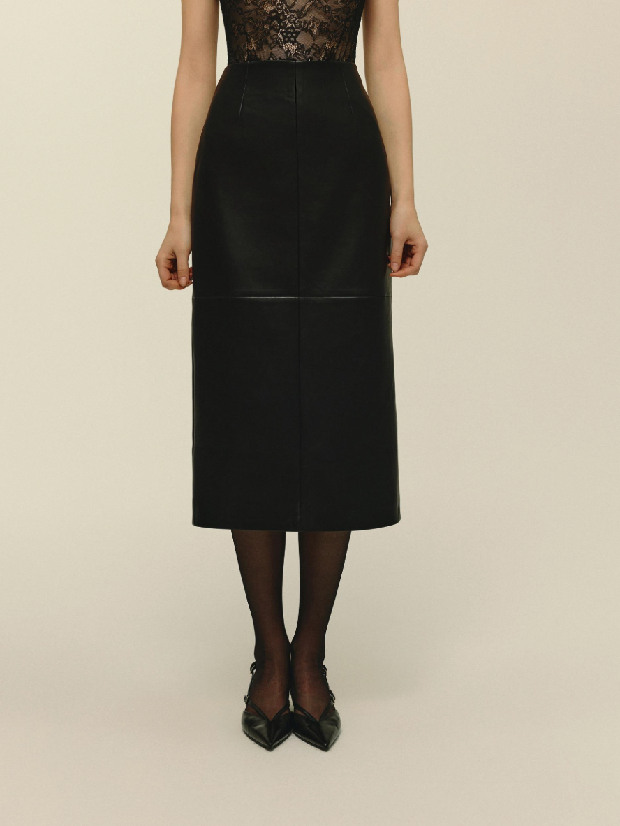 Elodie - Aven Leather Midi Skirt