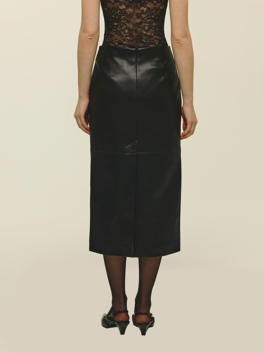 Elodie - Aven Leather Midi Skirt