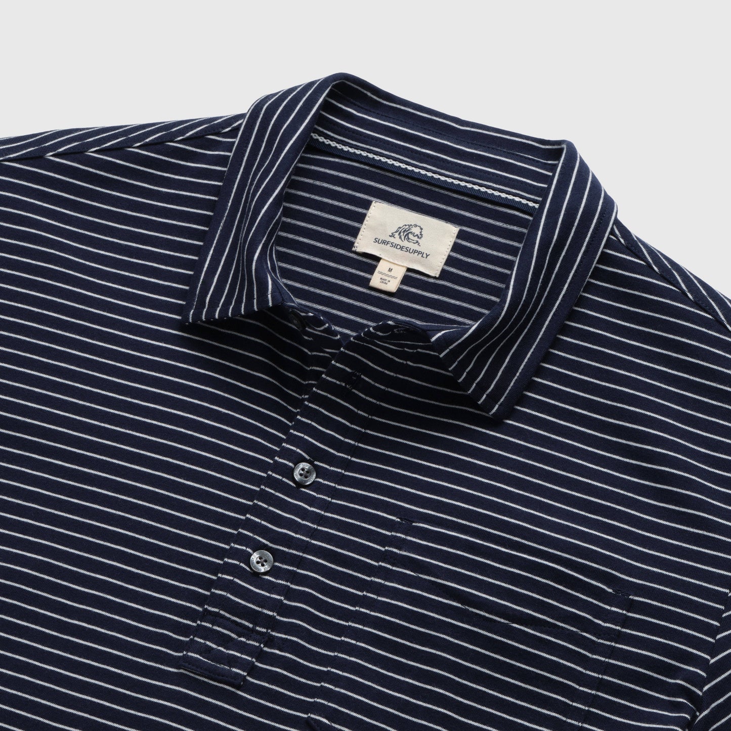 Michael Stripe cotton 4 button placket Polo - Navy Stripe