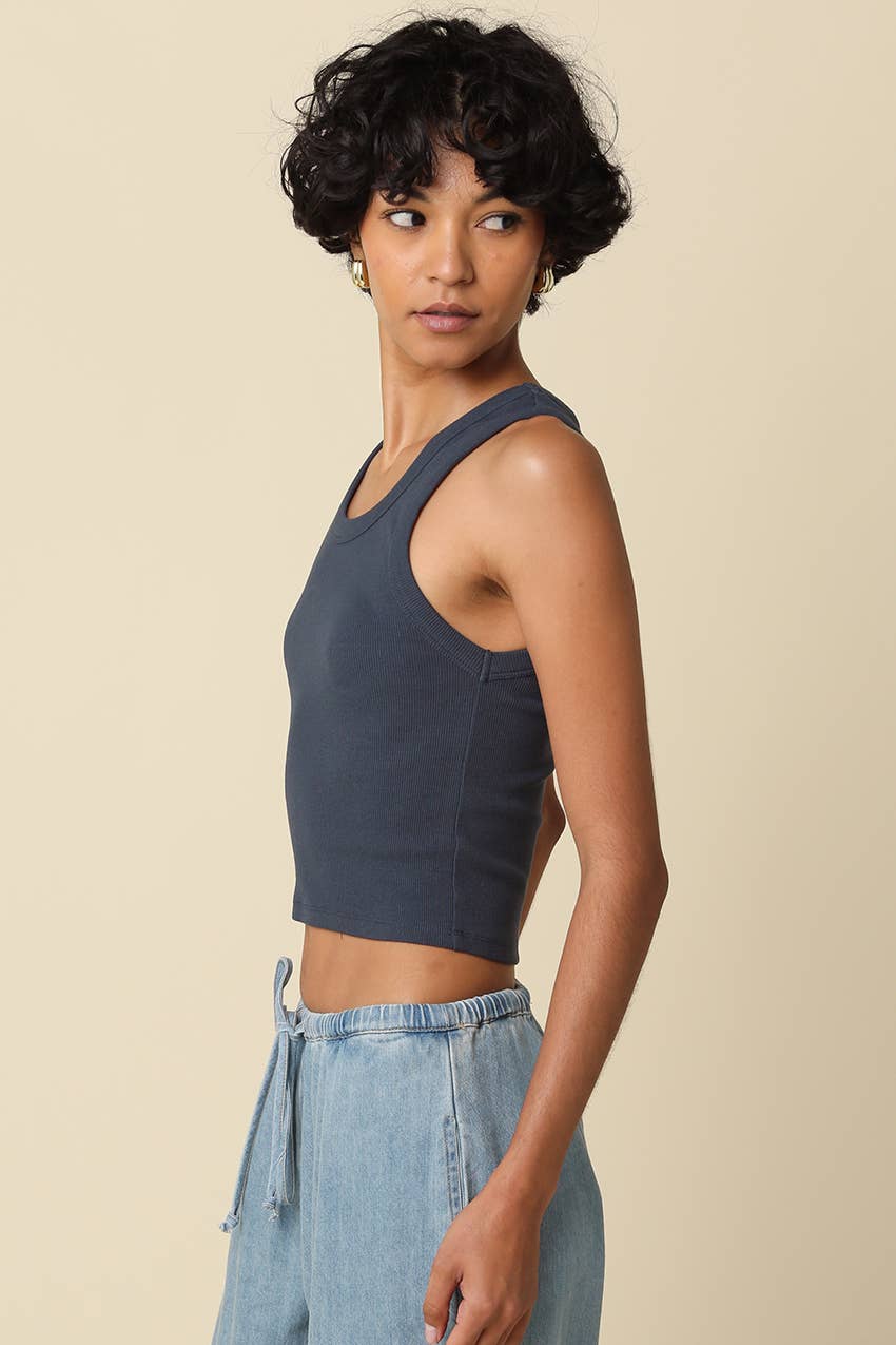 Jane Ribbed Scoop Neck Crop Tank