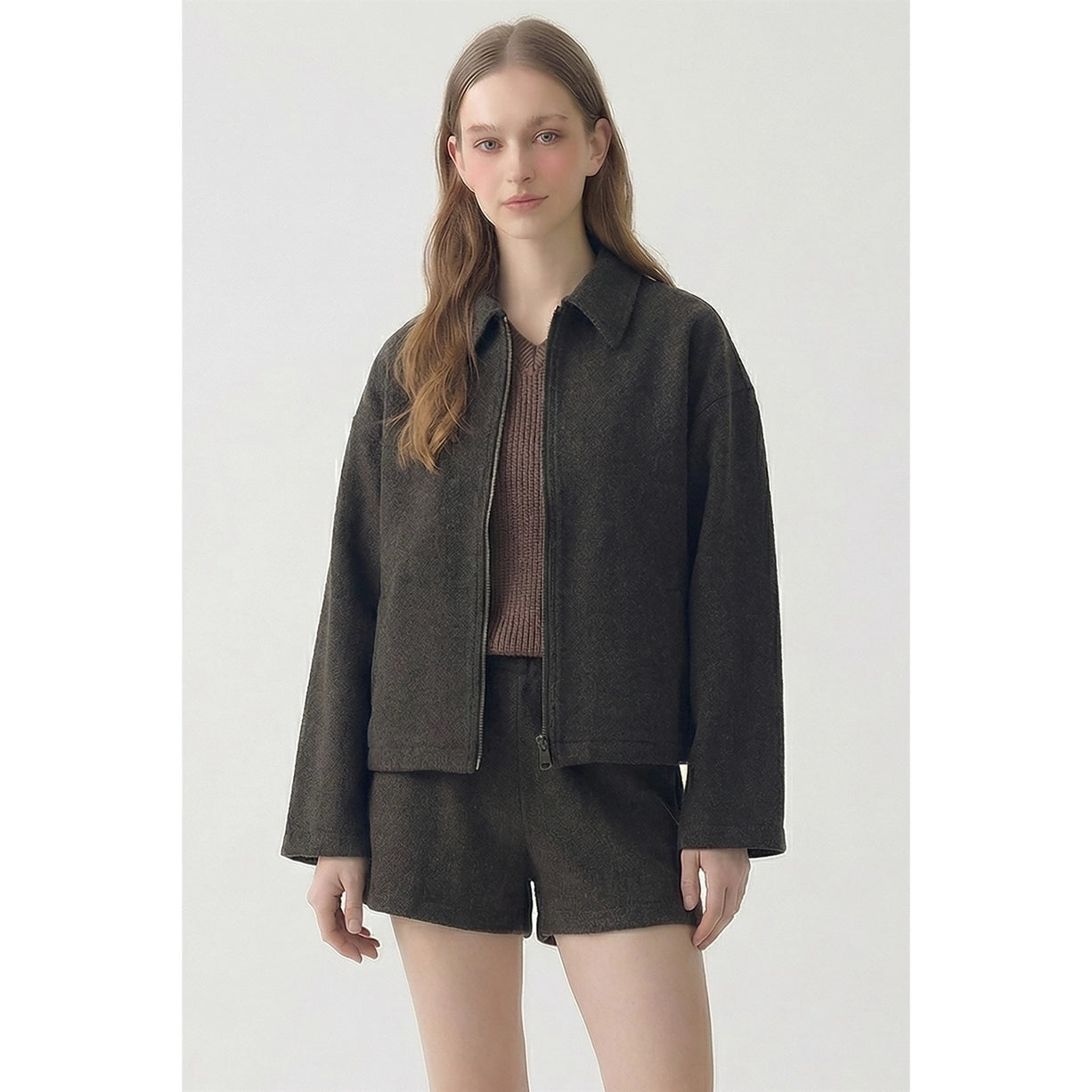 Front Zip Wool Jacket